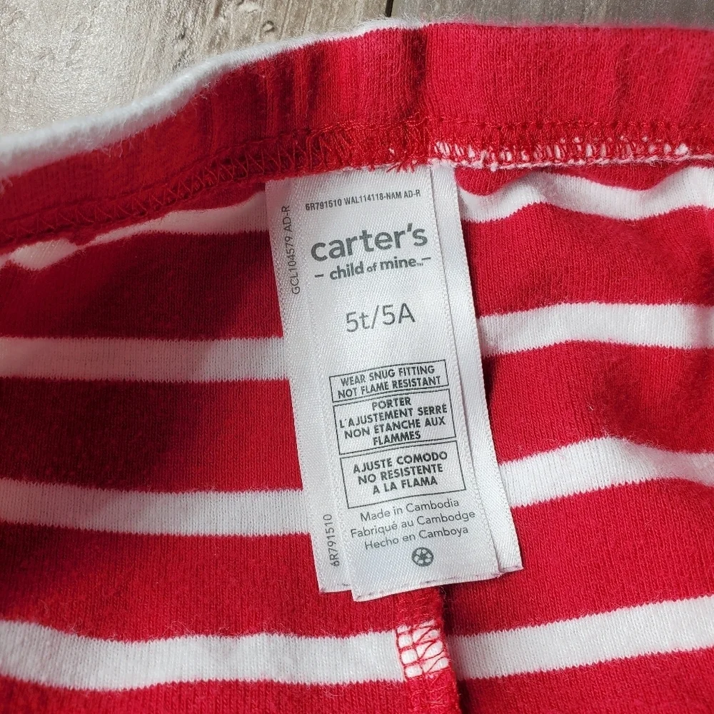 Carter's Child of Mine Toddler Christmas Pajama Set 2-Piece Size 5T Red & White